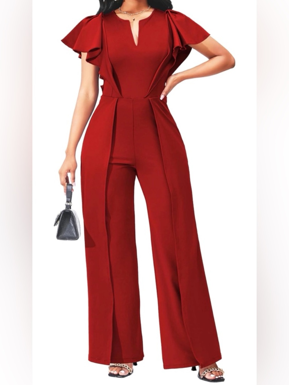 sexycherry Formal Jumpsuit Dressy Elegant Long Straight Pants with Zipper